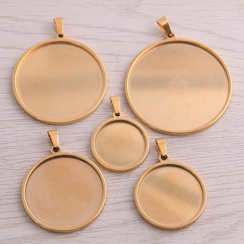 5 Pcs Goud Rvs Ronde 20-40 Mm Cabochon Base Instellingen Diy Blank Hanger Trays Voor Sieraden Maken