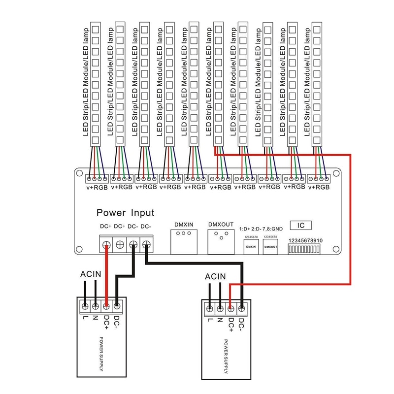 30 Channel RGB DMX512 Decoder LED Strip DMX Controller PWM Driver Input DC12-24V 30CHx2A DMX Decoder Light Control