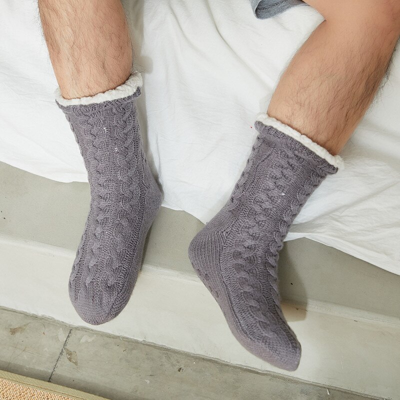 Fuzzy Sokken Effen Kleur Warm Pluche Zachte Gewatteerde Slipper Sok Slaap Kous Voor Mannen Jongens N66: Dark gray