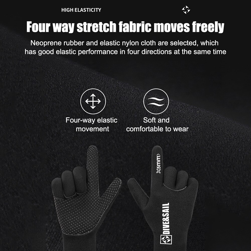 Diving Gloves 5mm Neoprene Double-Layer Thermal Wetsuit Gloves with Skid Resistance Particles for Swimming Fishing Diving