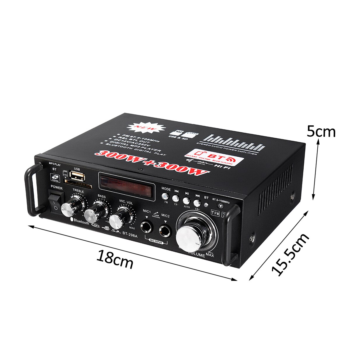 12V/220V 600W Car HIFI Amplifier Audio Stereo Power bluetooth FM Radio 2CH Home Theater Amplifiers Mini Amplificador Audio