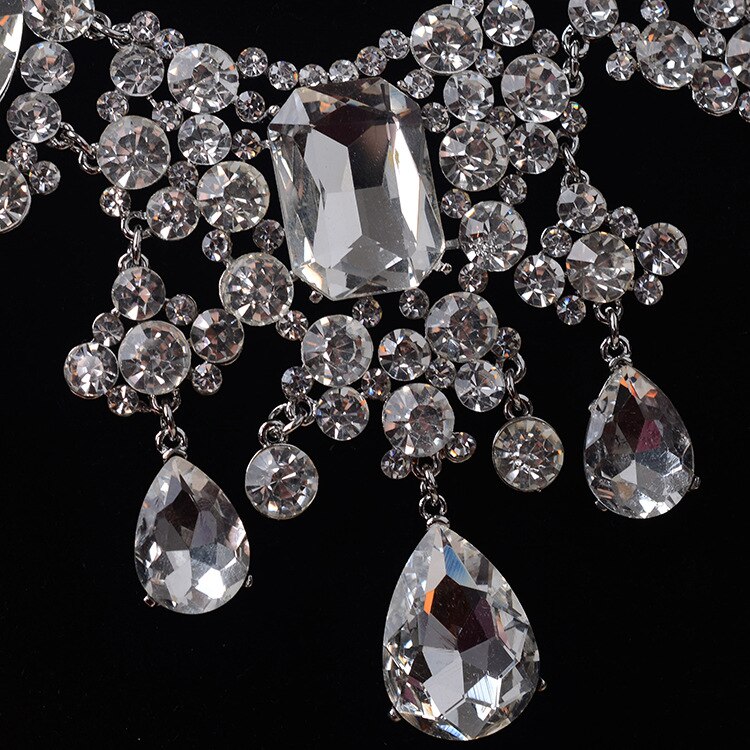 Afrikaanse Kralen Sieraden Sets Grote Strass Klassieke Indiase Crystal Bridal Sieraden Set Water Verklaring Ketting Oorbellen Set