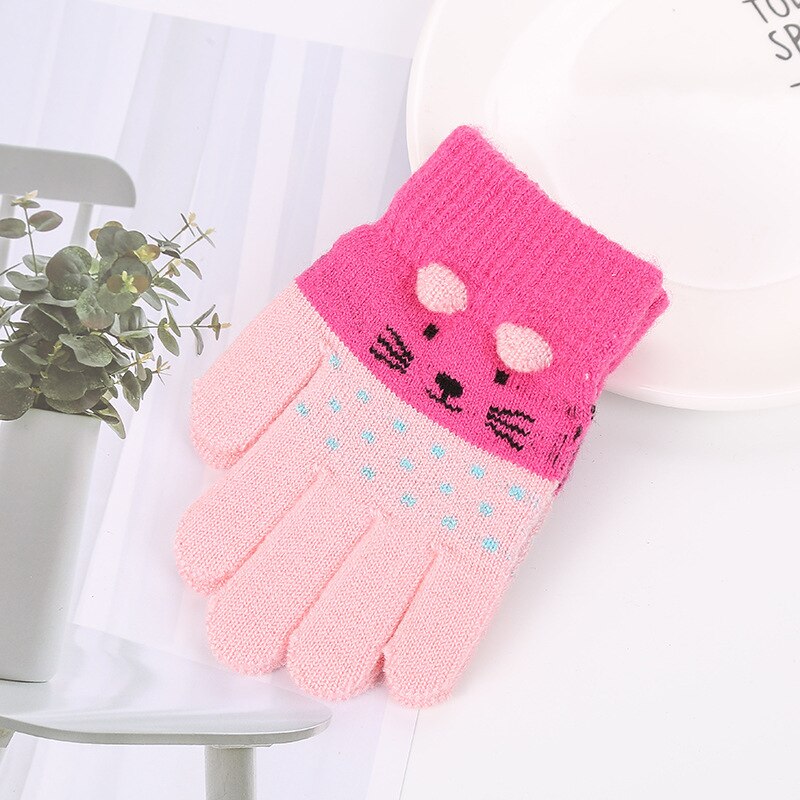 1 Paar Kinderen Kids Winter Warm Thicken Handschoenen Meisjes Jongens Peuter Leuke Kat Wanten Imitatie Kasjmier Vinger Handschoenen Voor 3-7Y: 03