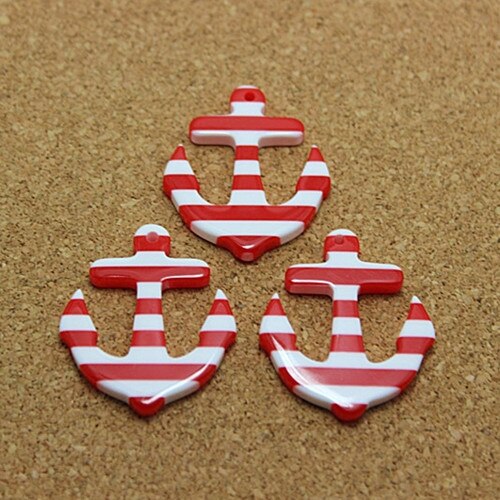 10 Stuks 33*28 Mm Streep Anker Nautical Sailor Resin Plaksteen Cabochon Voor Diy Sieraden/Craft Decoratie: red 10pcs