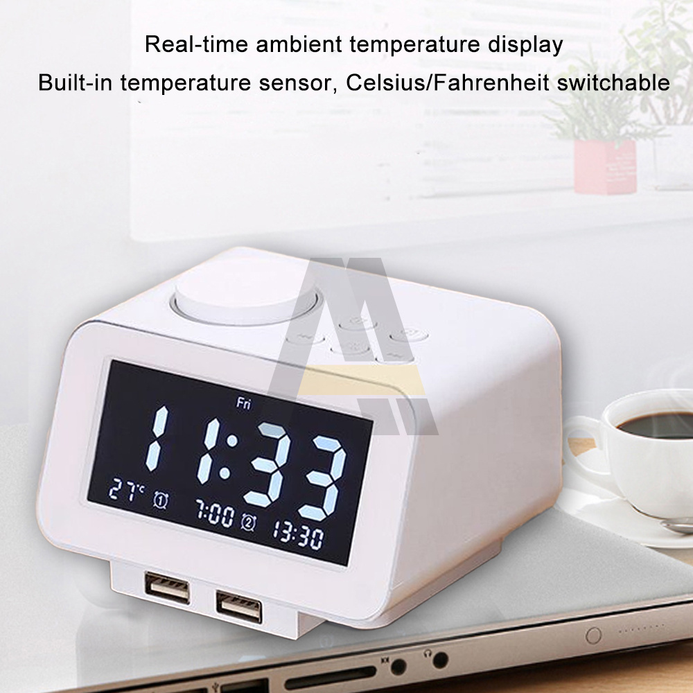 Dual USB Digital Wecker Radio Dimmen Einstellung Thermometer Multifunktions FM Radio mit Schlaf Timer