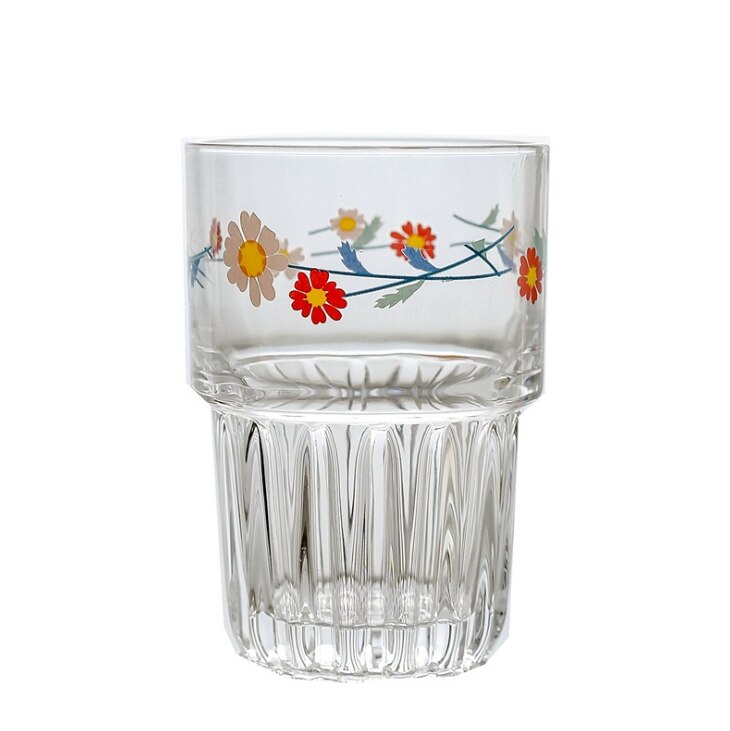 Vasos de cristal pintados a mano, sin plomo, resistentes al calor, taza de leche para desayuno, té de la leche, cerveza: Red Flower 250ml
