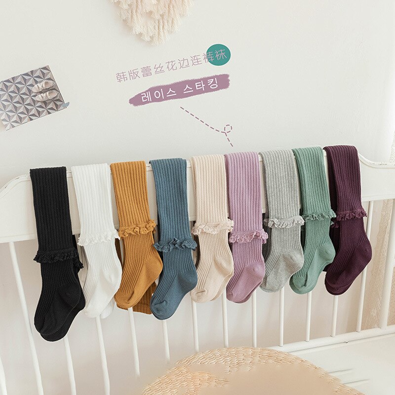 Menoea 8 colori neonate tinta unita Legging bambini primavera autunno pizzo collant lunghi calzini lavorati a maglia bambini pantaloni stretti in cotone
