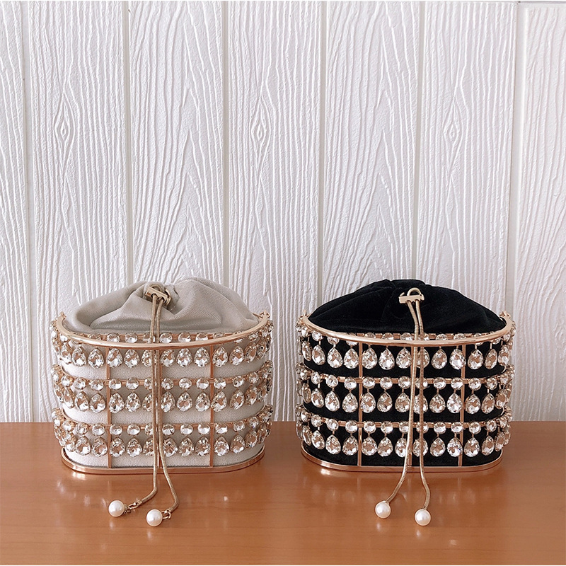 Black &amp; Abrikoos Zilveren Diamanten Metalen Mand Dames Partij Diner Tas Handtas Crossbody Tas Vrouwen Schouder Chain Purse Tote Bag