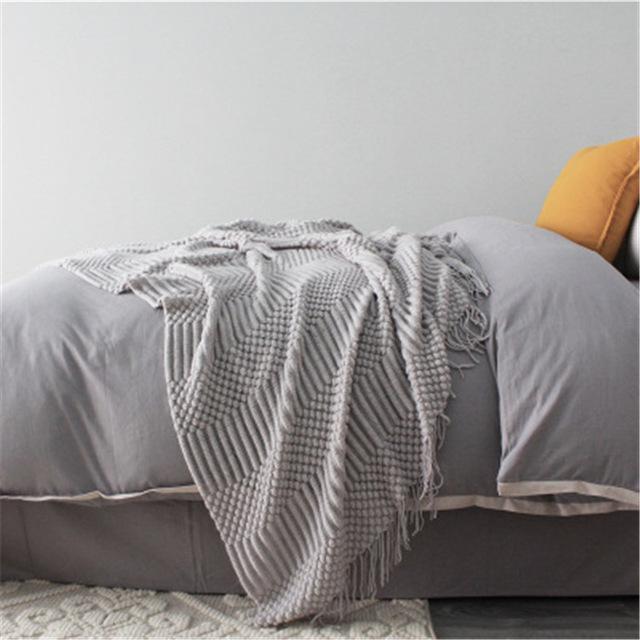 Couvre-lit tricoté en tricot à bulles | Couverture de canapé de lit de 34, couvre-lit de l'europe solide, pour lits de voyage, de télévision, sieste en voiture: Light Grey