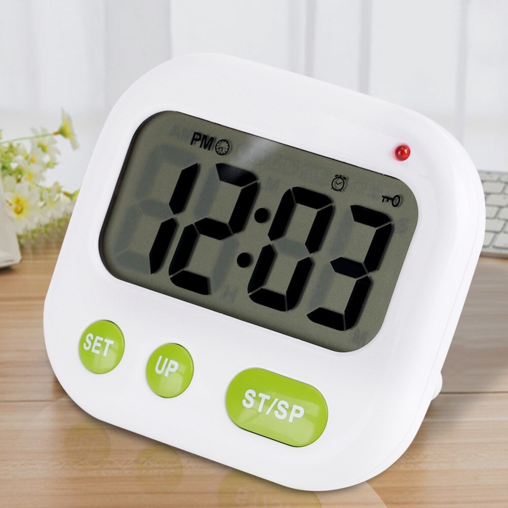 12 / 24H Music/Vibration Digital LCD Alarm Clock Electronic Kitchen Timer with Backlight