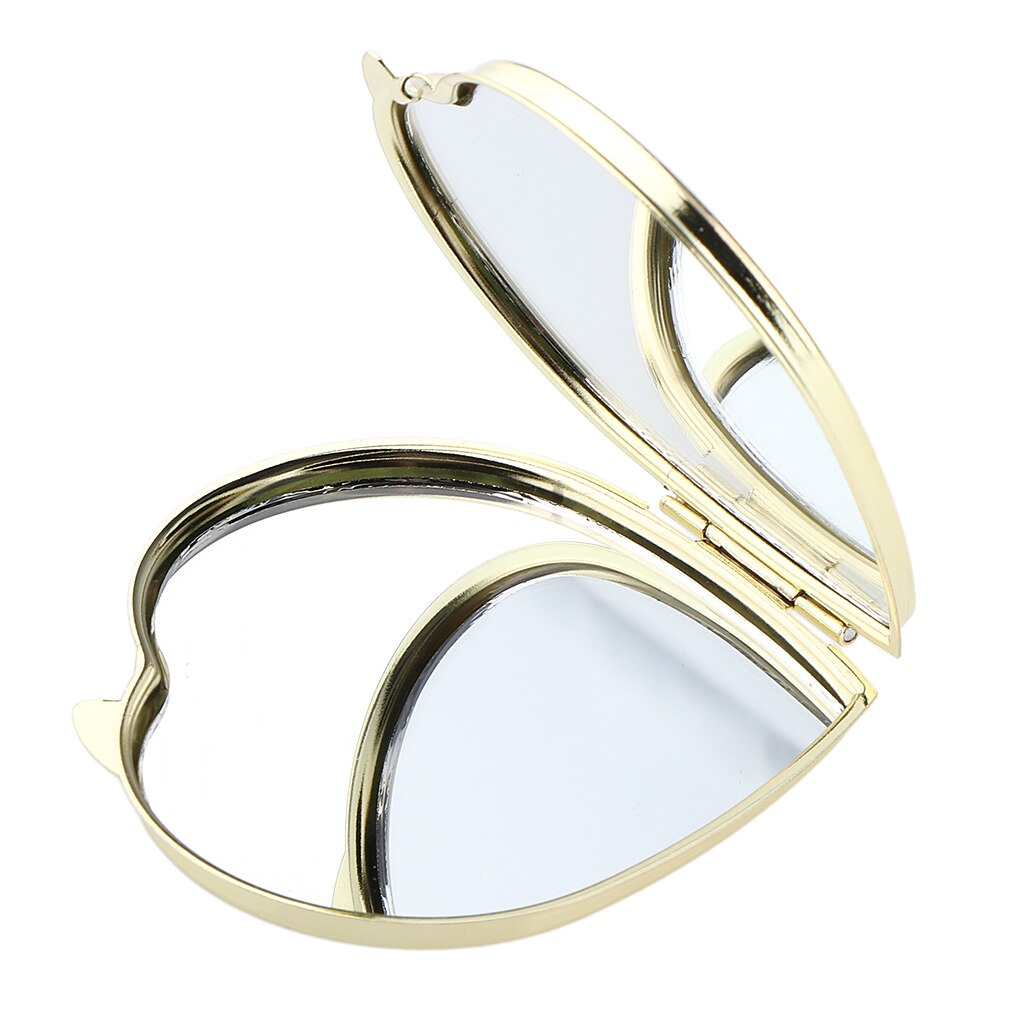 Gold Compact Purse Mirror, Metal Heart-Shaped 2 Sided Mirrors - Clear Reflection & Locking Clasp, Romantic Small for Her
