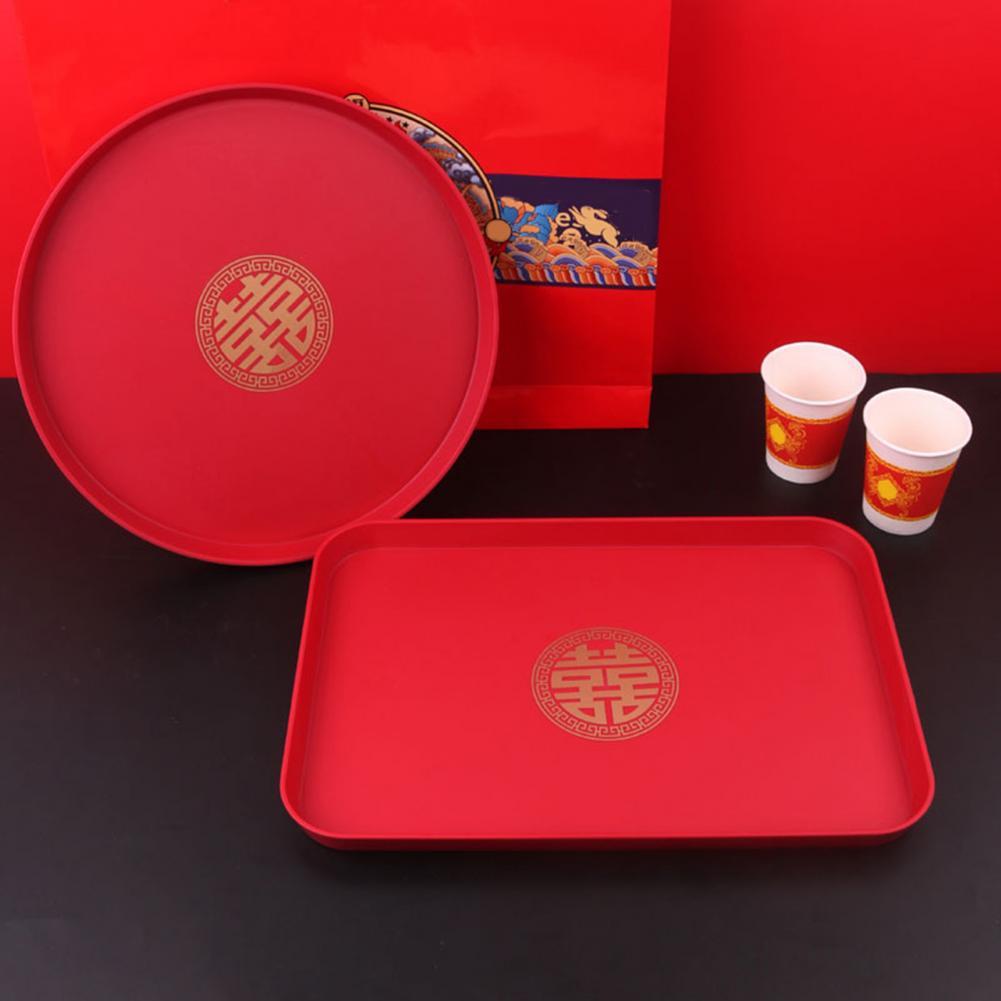 Chinese Traditional Red Tea Tray Bright Color Table Serving Tray Food Plate Wedding Decor plateau de service поднос для декора
