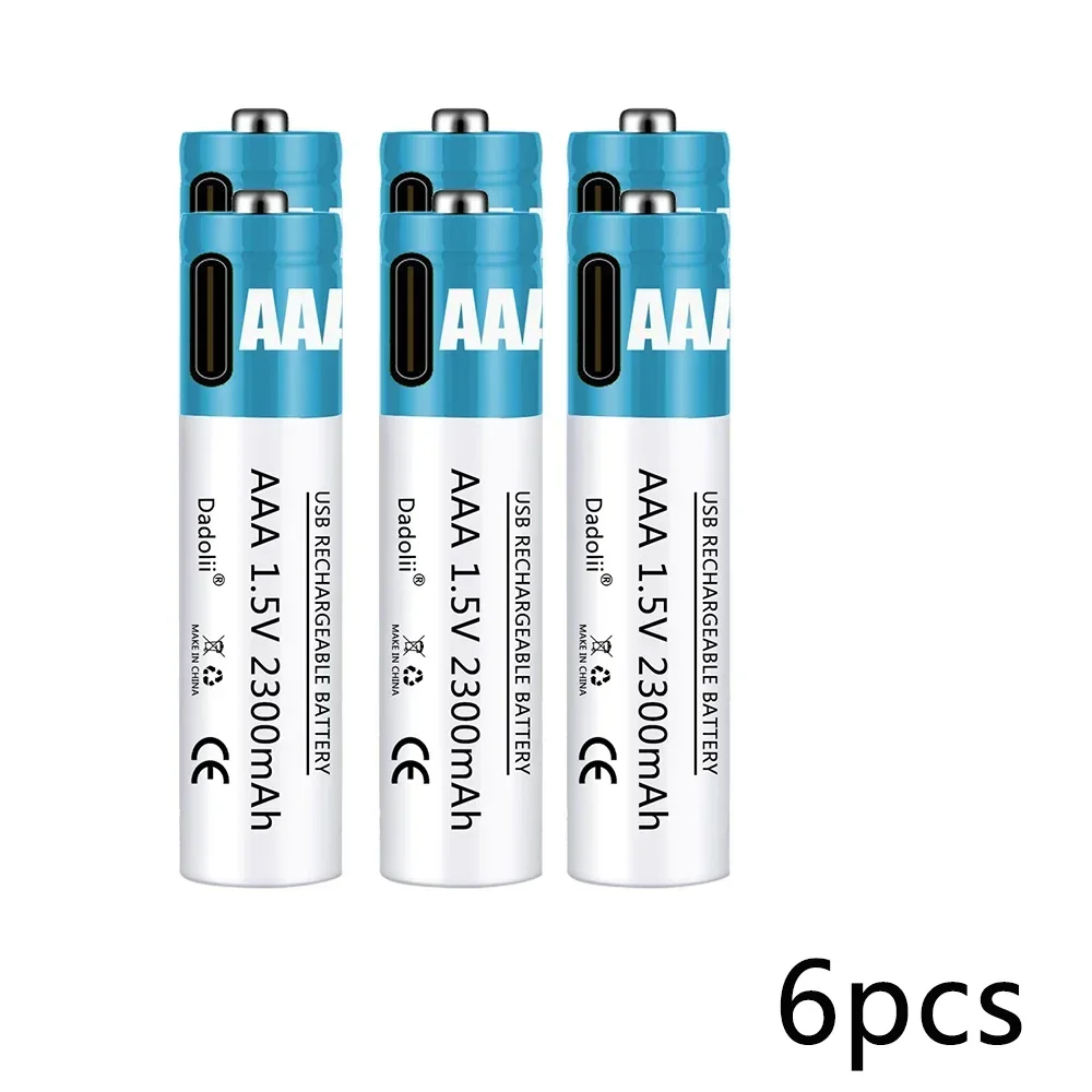 1.5V AAA Rechargeable Battery 2300mAh Rechargeable AAA Battery Lithium Polymer Battery Quick Charging by Type-C USB Cable: Red