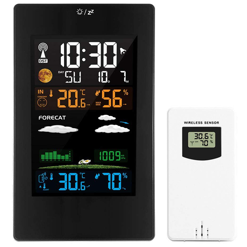 Draadloze Weerstation, Digitale Station Indoor Outdoor Thermometer Met Sensor, Klok, Trend, Temperatuur En