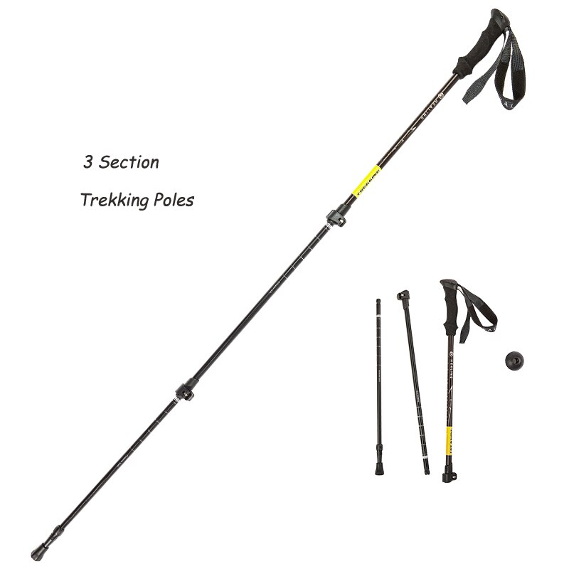 Cura-k-bastón plegable telescópico para senderismo, bastón de aluminio de 67-135cm, 3 secciones de bloqueo exterior