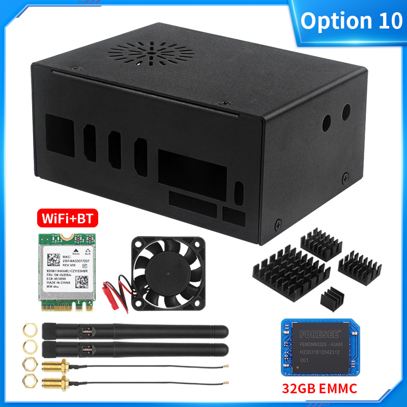 Orange Pi 5 Plus Metal Case with Fan Optional Antenna Aluminum Heatsinks eMMC WiFi BT Moudul Metal Shell for Orange Pi 5 Plus: Gold