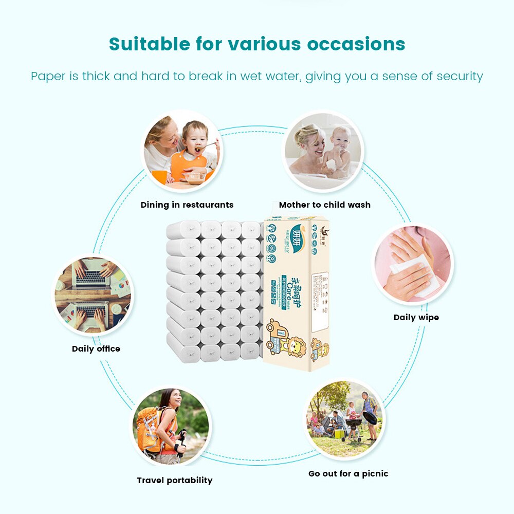 Vannabsorpsjon råved 24 ruller/pakning 4- lags mykt toalettrullpapir naturlig tre toalettpapirmasse hjemmerullepapir sterkt