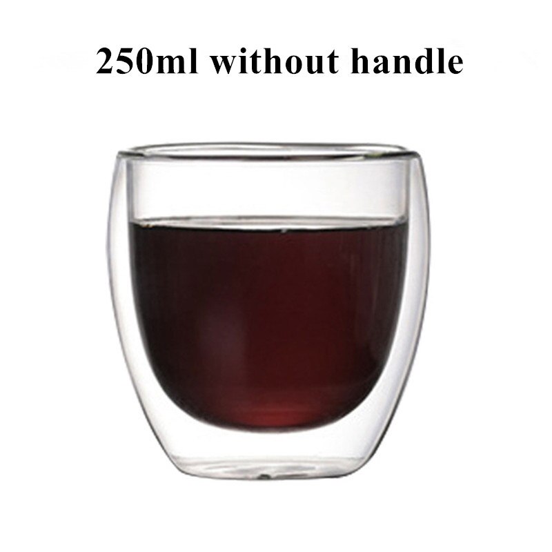 80/250/350/450ml hittebestendige Double Wall Cup Bier Koffie Cups Handgemaakte Gezonde drinken Mok Thee Mokken Transparante Drinkware: No handle 250ml