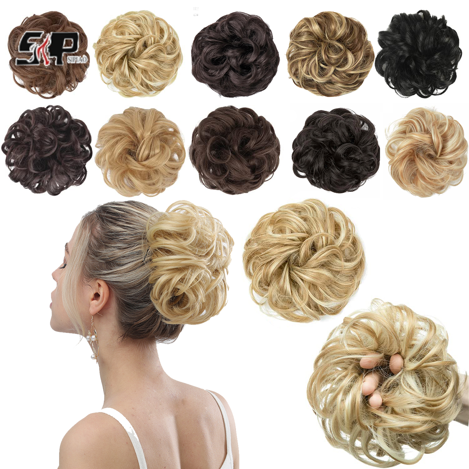 6-Zoll-Kunsthaar-Dutt-Erweiterungen, unordentliche lockige elastische Haargummis, Haarteile, Chignon, Krapfen, Hochsteckfrisur, Haarteile für Frauen