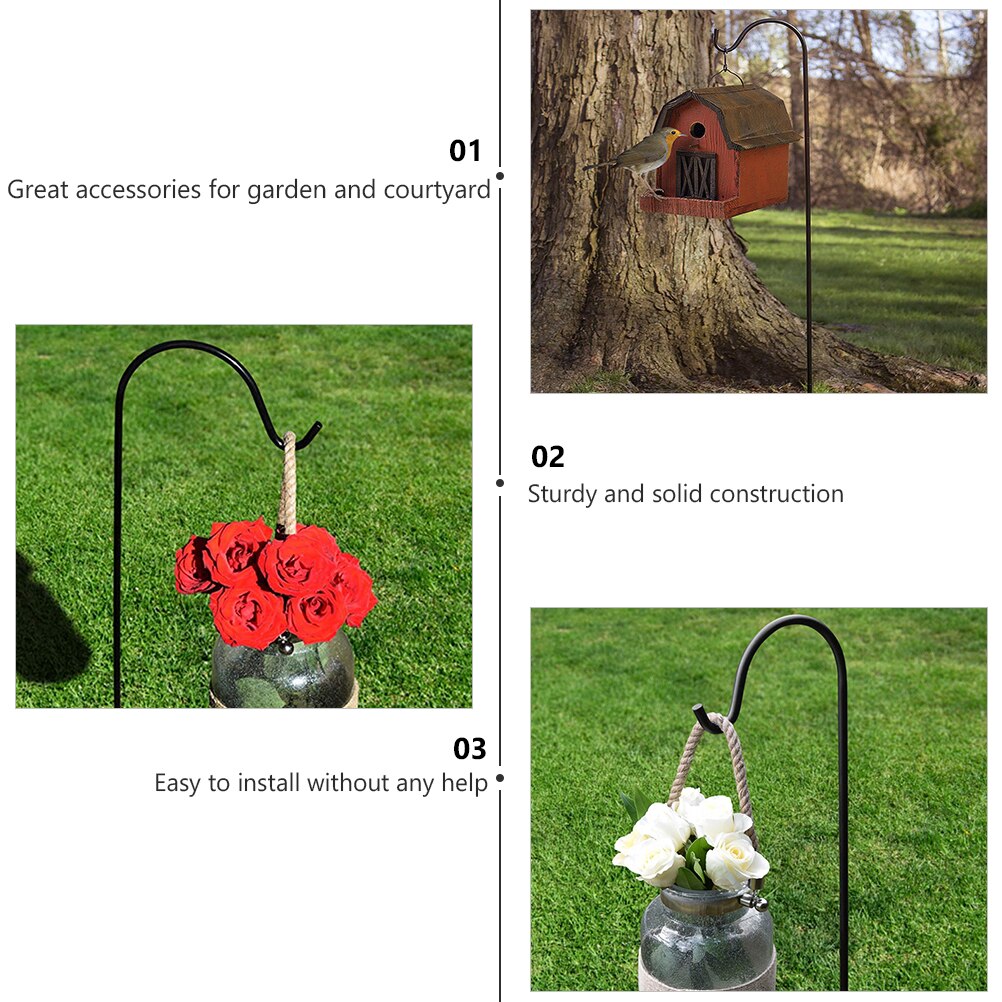 Shepherd Hooks Plant Hook Garden Stake Outdoor Plant Stand Hanger (Black)