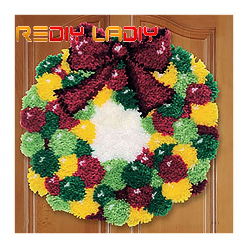 Latch Hook Rug Kits Crocheting Carpet Rug Christmas Wreath Acrylic Yarn Printed Canvas Cushion Mat Crochet Wall Tapestry Crafts