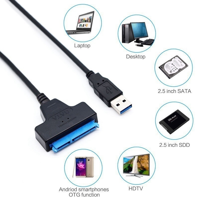 adapter SATA na USB 3.0 robić dysków twardych Obsługuje dyski twardy 2,5 cala zewnętrzne SSD HDD 22-pinowe zasilanie DC Kabel USB