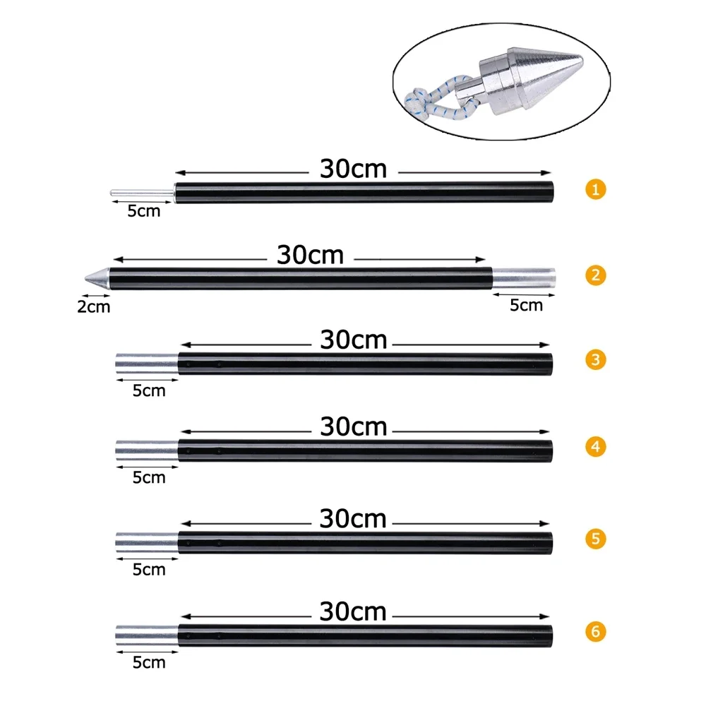 Goture 2 stuks 6 secties aluminium tentstokken 1,8 m vervanging lichtgewicht tentstok reparatieset 7075 aluminiumlegering voor kamperen
