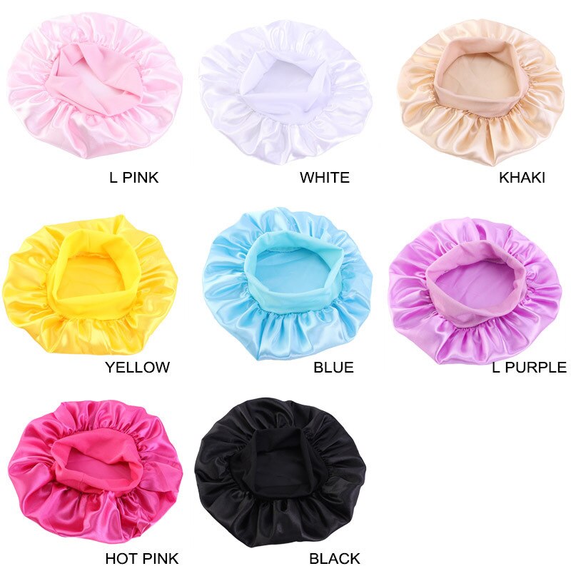 Baby Silky Satin Solid Wide-brimmed Sleeping Hat Girl Night Sleep Hair Cap Bonnet Nightcap For Children Unisex Hair Tool