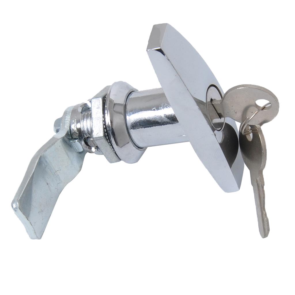 Keyed T-Handle,Shed Door Opener Handle Lock Hardware w/ 2 Keys for Trailer Canopy Toolbox Cabinet (Chrome)