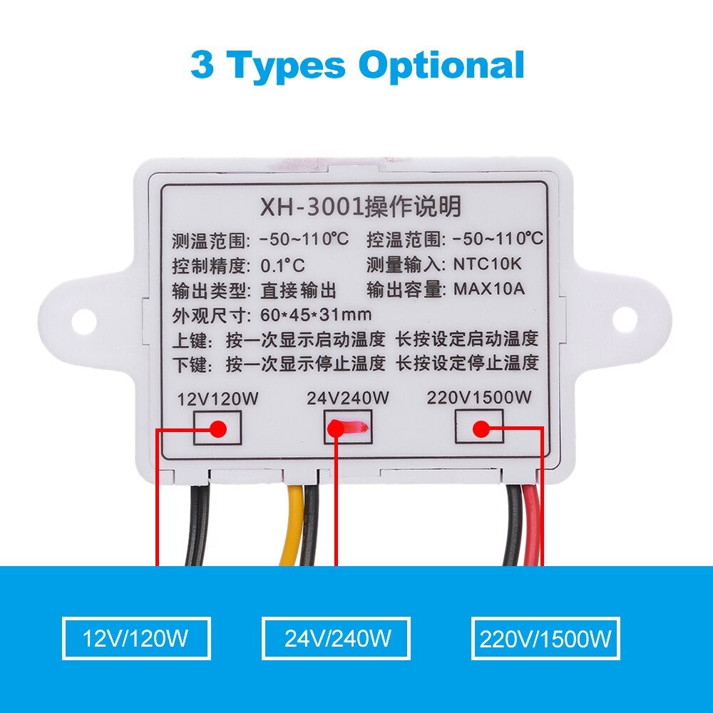 Digital Temperature Controller with LED Mini Thermostat Switch Temperature Control Switch with Water-resistant Sensor Probe