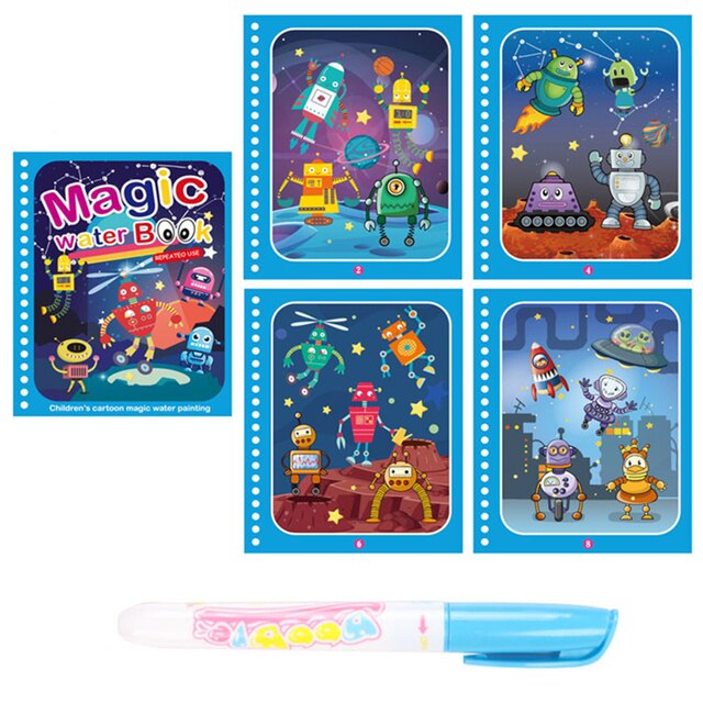 Interesante cuadro al óleo de tela que adorna el libro para colorear con agua, dibujo de grafiti de dibujos animados, bolígrafo mágico, tablero de dibujo, juguete: T
