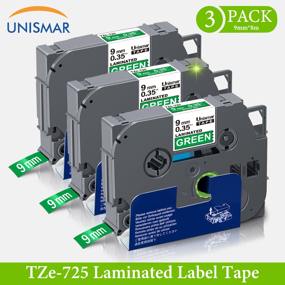 3PK 9mm tze Tape Blue on White tze-223 tz223 Compatible Brother Labller 8m Long Laminated Printer Ribbon for P Touch H105 3600: White on Green