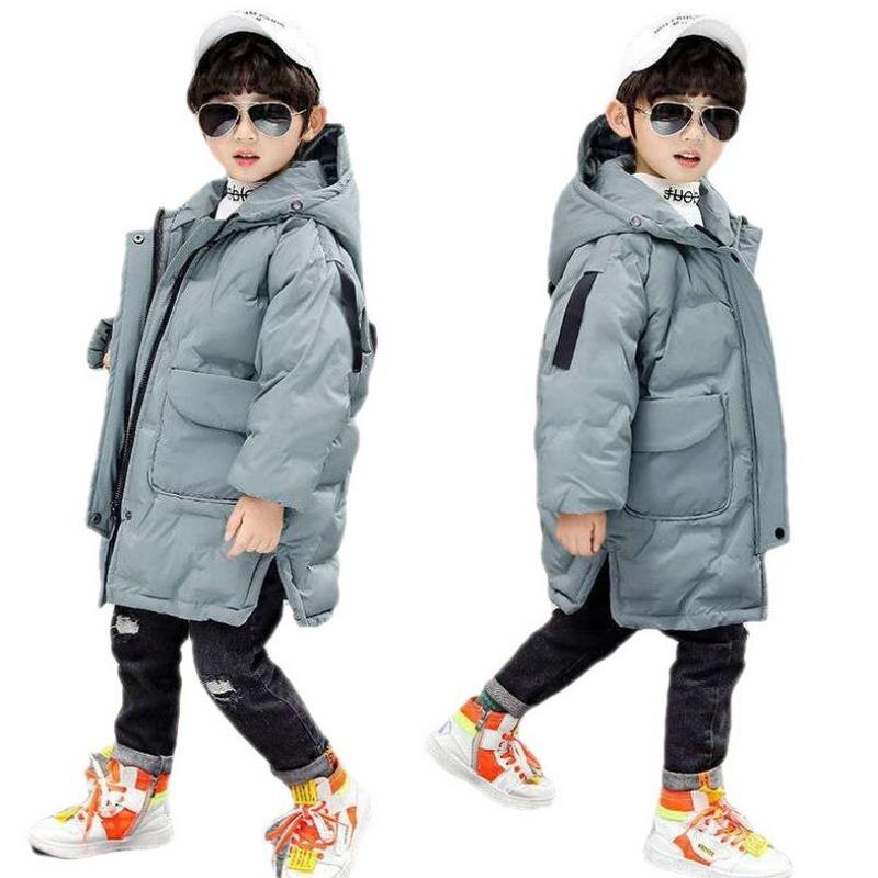 Moda inverno com capuz casaco grosso parka cor sólida para baixo roupas de neve wear crianças outerwear tamanho para 4 5 6 7 8 9 10 12 13 ano