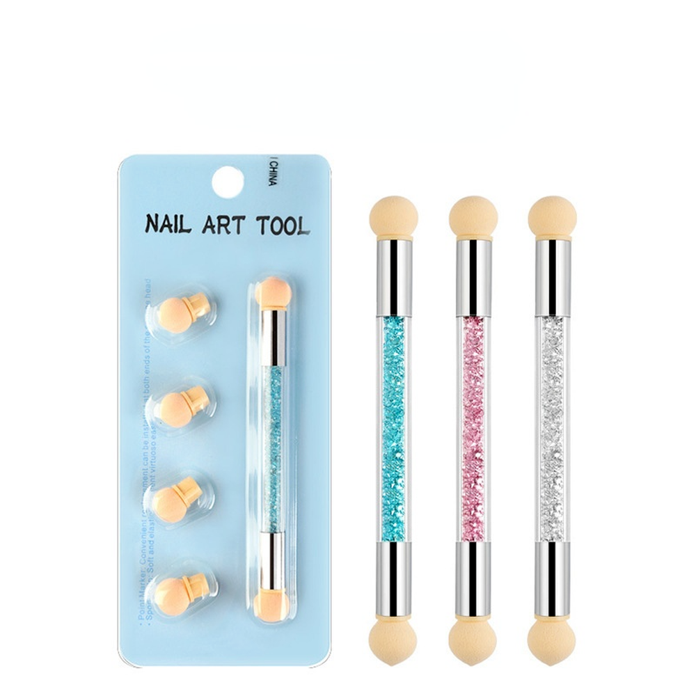 Pincel degradado para manicura francesa, herramienta de Arte de uñas + 4 esponjas para uñas, Pluma de grabado en relieve, herramientas de pintura acrílica degradada, color aleatorio, 1 ud.