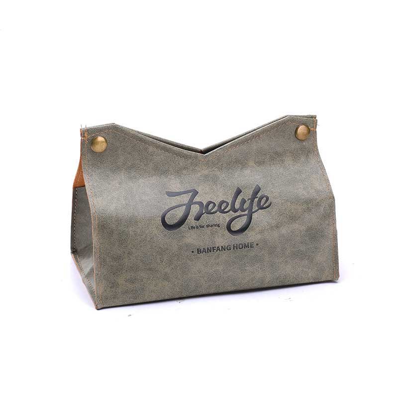 Organisateur de papier de support de stockage de serviette en cuir d'unité centrale de boîte de tissu pour le conteneur de voiture de pièce de bureau à la maison: Grey B