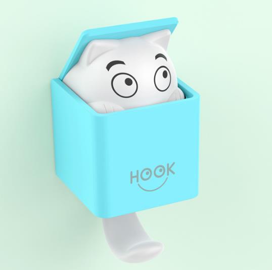 Leuke Kat Sleutelhouder Muur Haak Handtas Jas Rack Plastic Huishoudster Voor Sleutels Hanger Home Decoratieve Muur Haken Kitten: Blue cat