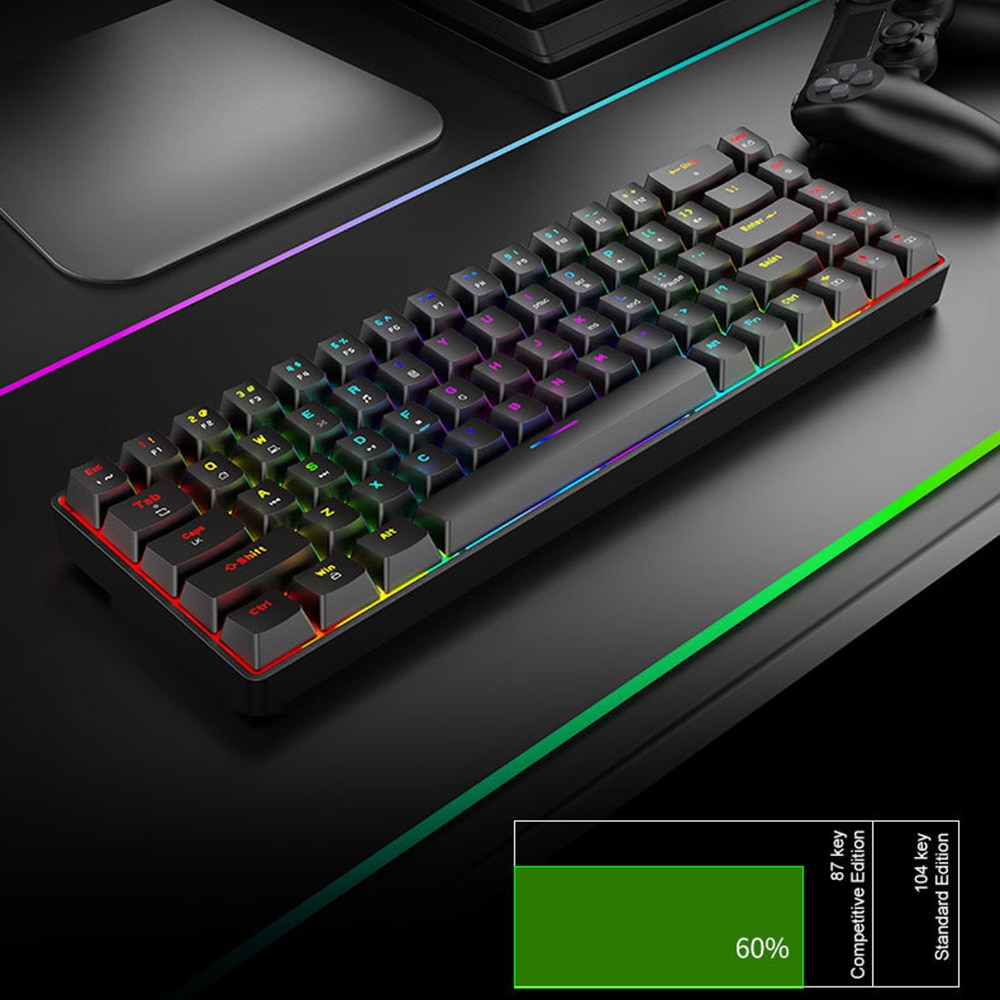 Teclado mecánico para videojuegos RGB, teclado pequeño con cable de 68 teclas, retroiluminación LED, interruptor rojo y azul para Gamer, ordenador portátil y PC