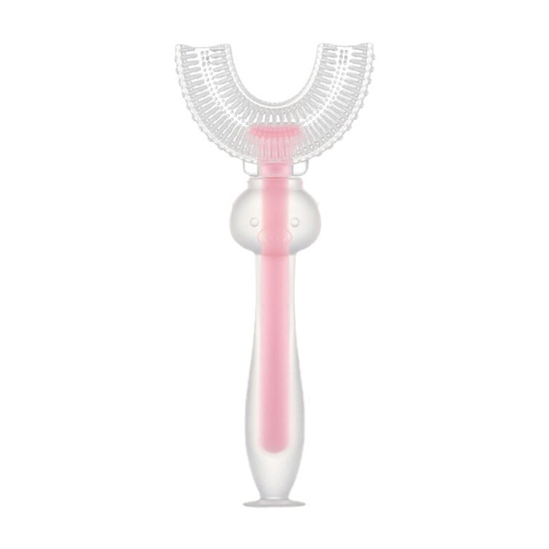 634F Kinderen U-vorm Tandenborstel Siliconen Training Tanden Reinigen Hele Mond Teethbrushes 360 ° Orale Tand Schoon Voor 2-4Years: Pink