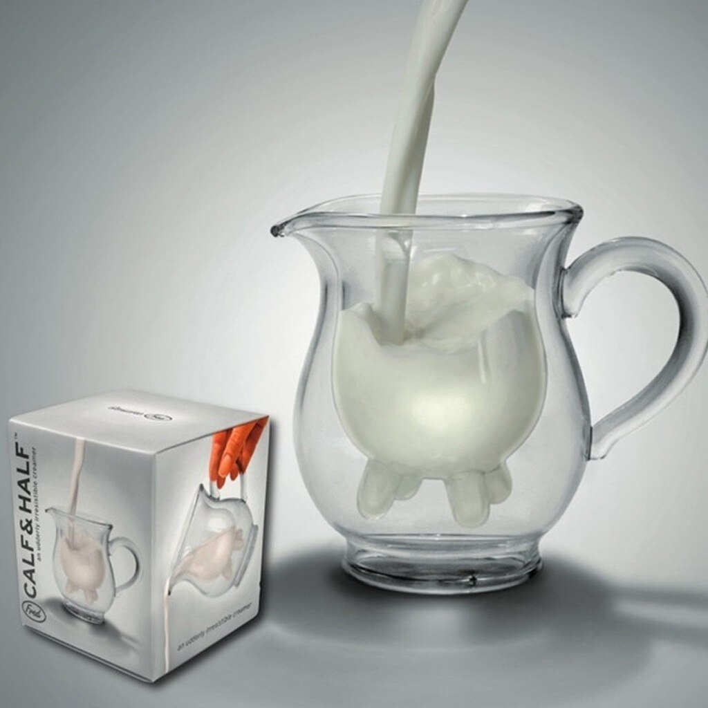 Vaca ubre forma Doble transparente de leche de vidrio taza para té y café manija de la taza de Scald de prevención lindo de vidrio doble taza redonda Drinkingcup