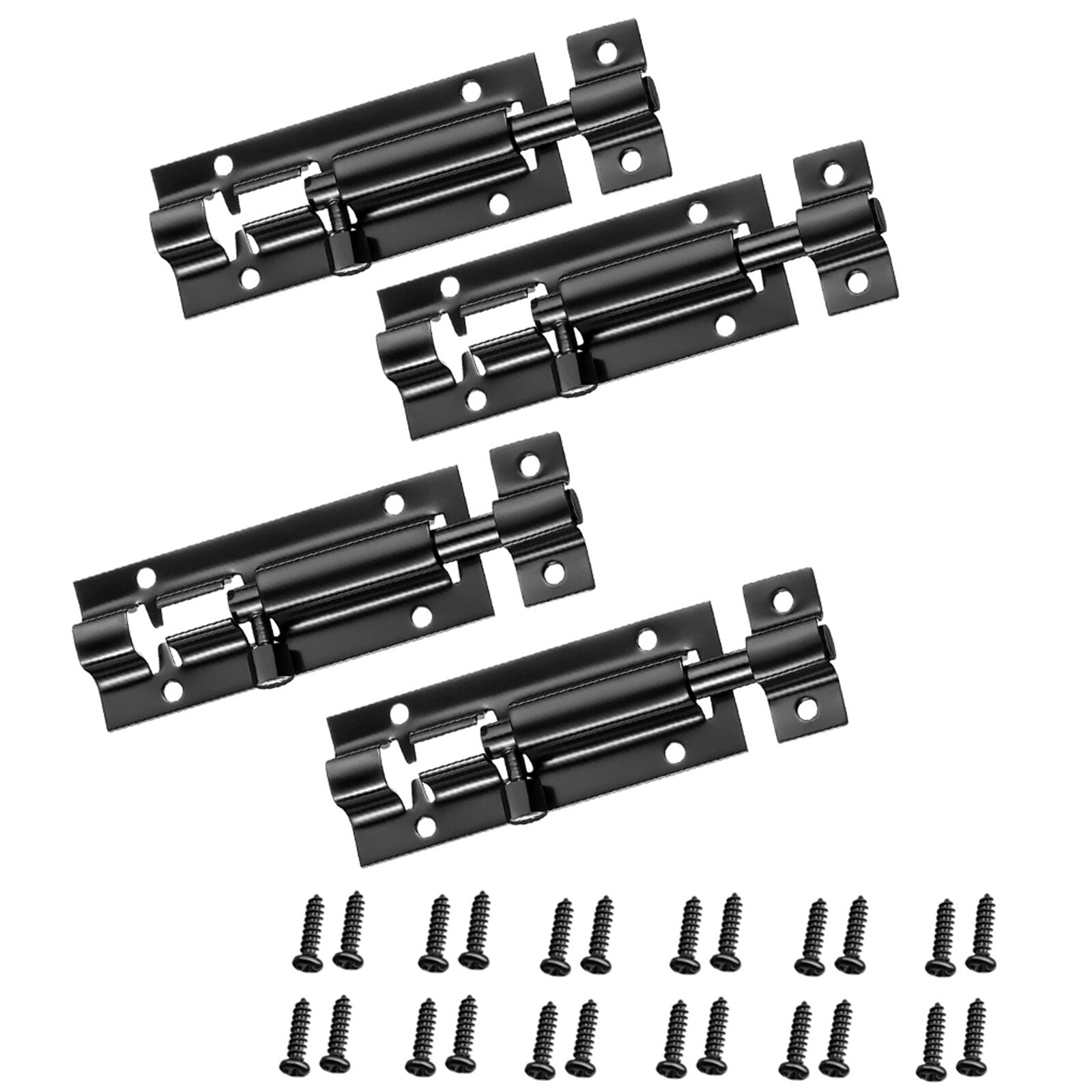 4Pcs Slide Door Latch Lock Stainless Steel Bolt Screws Energized For Drawer cupboard With Screws Door Security Home Improvement: black