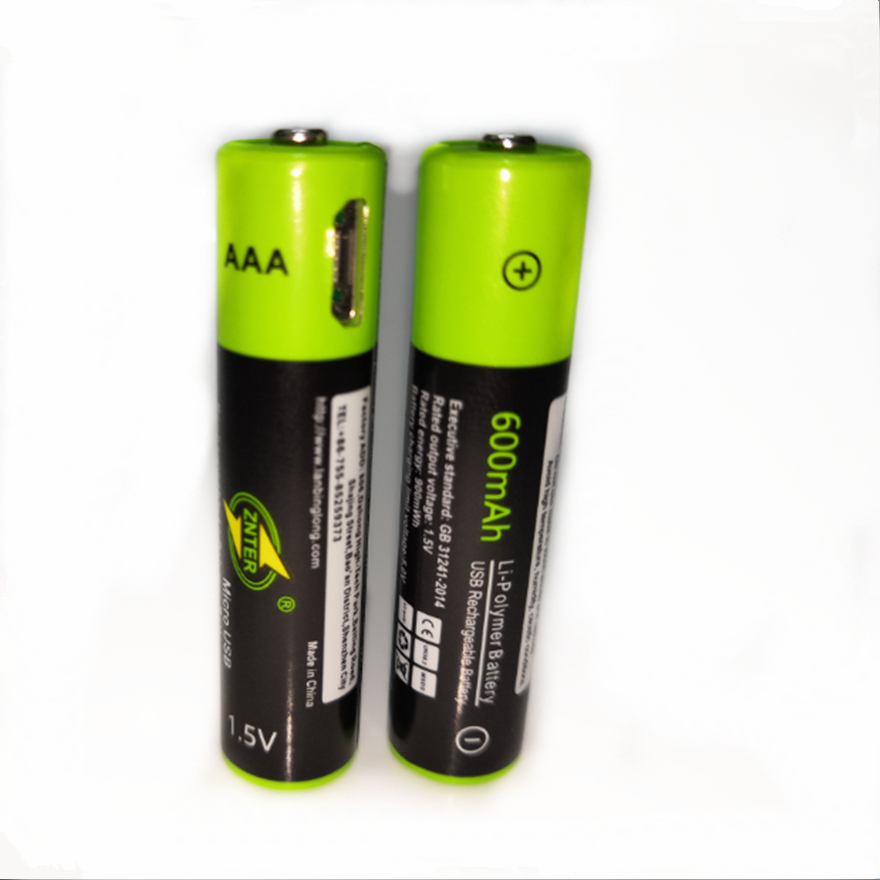 Znter 1.5v aaa-akkus, 600 mah, usb-wiederaufladbarer lithium-polymer-akku, schnellladung über micro-usb-kabel: 2 stück batterie