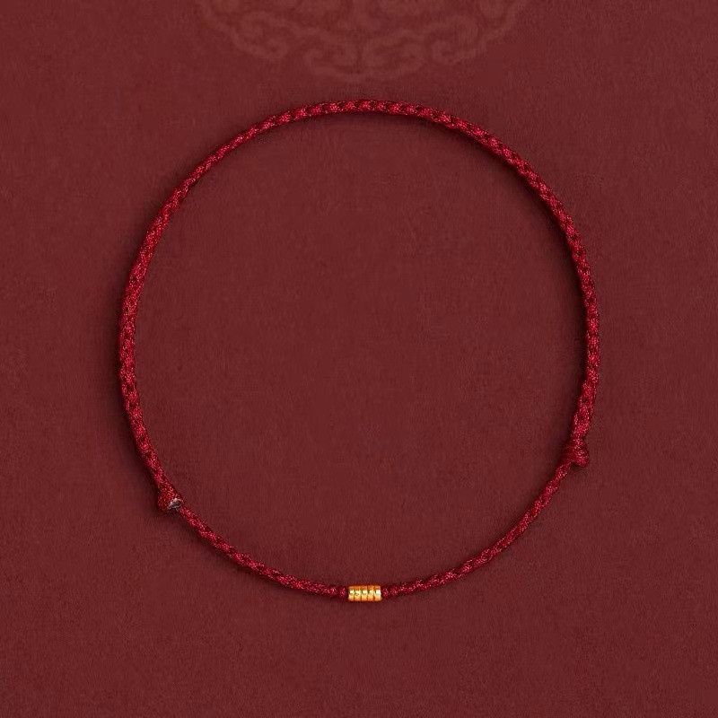 Handgemachte Gold Farbe Perlen verrotten Seil Glück Armreifen Länge Einstellen Kreis Charme Armbänder für Frauen Männer Liebhaber: Weiß / Rötlich braun
