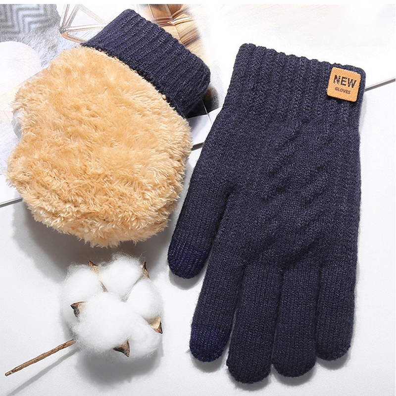 Moda inverno luvas de malha quente para mulheres homens engrossados e resistentes ao frio luvas de tela de toque forro de lã acessório de alta qualidade
