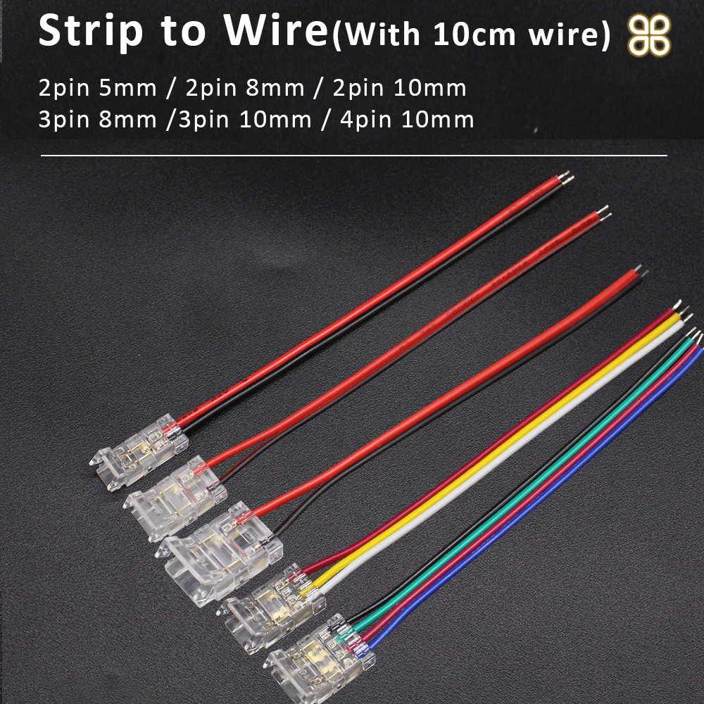 Conector de tira LED COB de 2 pines, 3 pines, 4 pines, Terminal de cable de extensión, conectores LED para luces de cinta flexibles RGB CCT COB de 5mm, 8mm y 10mm