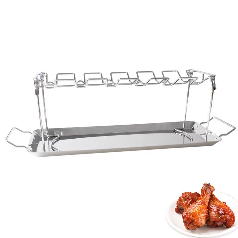 Rvs Kip Vleugel Rack Grill Houder Rack Met Drip Pan Voor Bbq Multifunctionele Kip Been Oven Grill rack Accessoires