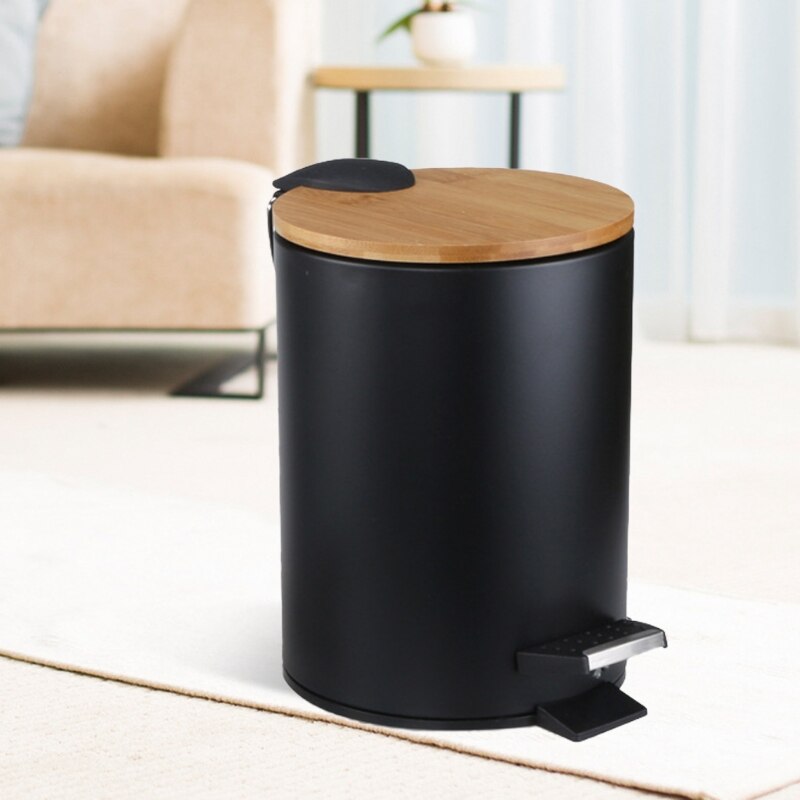 3L Bamboo Flip Step Trash Can Garbage Bin Rubbish Waste Container Organizer Bathroom Kitchen Living Room Office Decoration