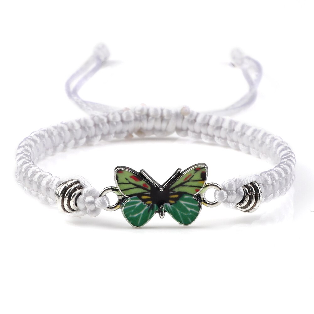 Neue Nette GrüNe Schmetterling Frauen Armbinde Handgemachte Weiß Schwarz Faden Schnur Seil Geflochtene Charme Armbänder für Mädchen Schmuck: Weiß Seil