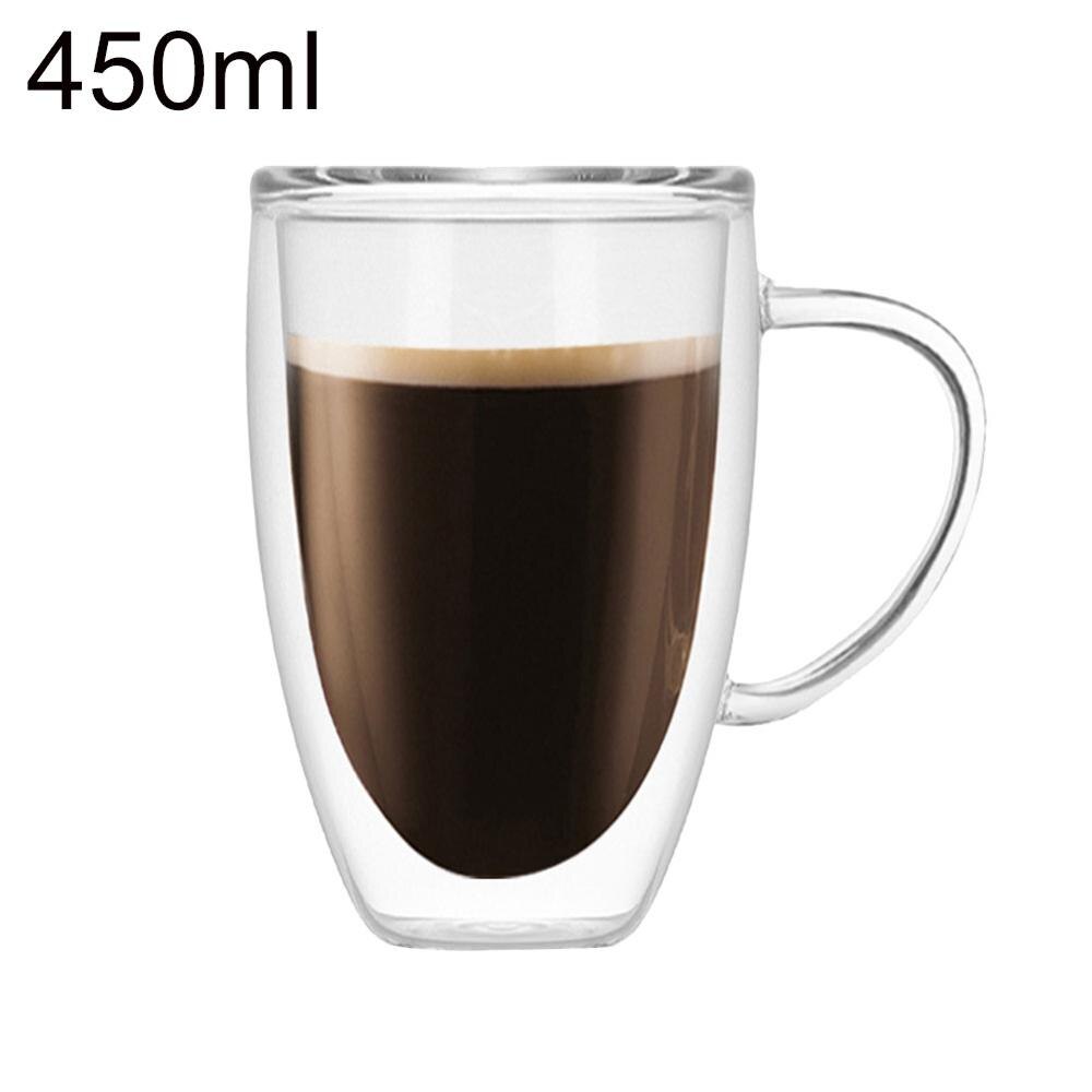 250/350/450ml dubbel vägg värmebeständigt glas kopp kontor kaffe te handtag mugg whisky vin mugg handtag bar hem klubb drinkware: 450ml