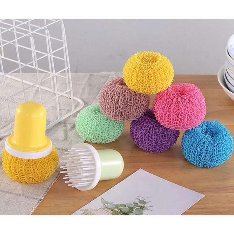Pot Cleaning Brush Ball Non-scratch Dish Scrubber Scrubbing Pad Scouring Pad Handle Kitchen Cleaning tools