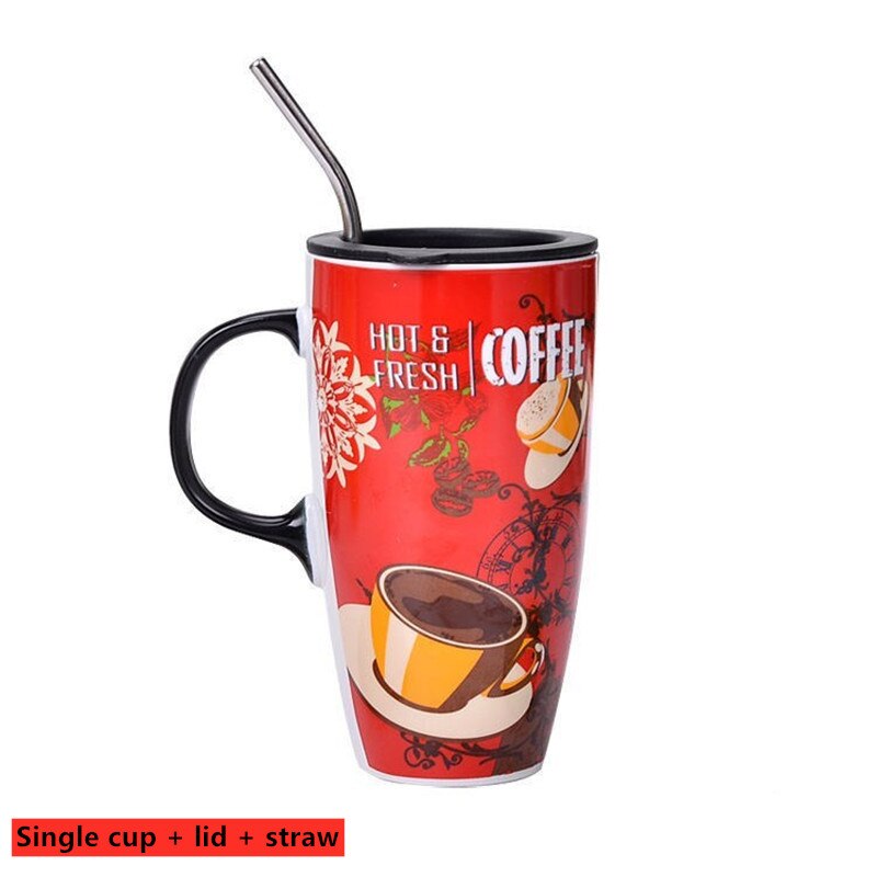 Fall Cute Cartoon Ceramic Coffee Milk Mug Mugs Breakfast Cereal Juice Red Tea Cup Student Friend Office Straw Cups: A